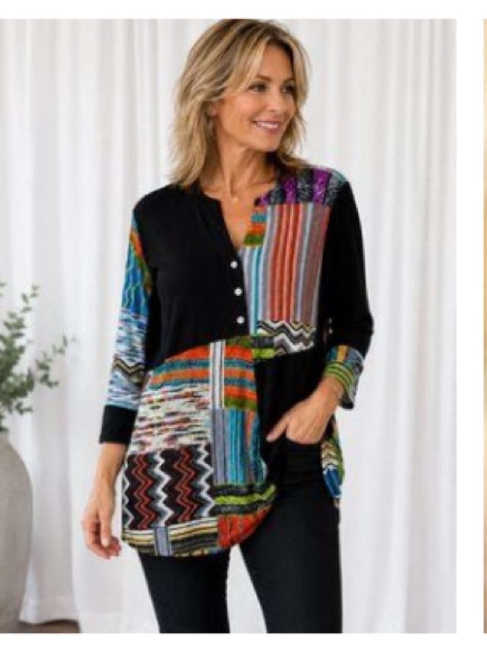 Parsley and Sage Hi low hem 3/4 sleeve Tunic Top Sz Medium Bohemian